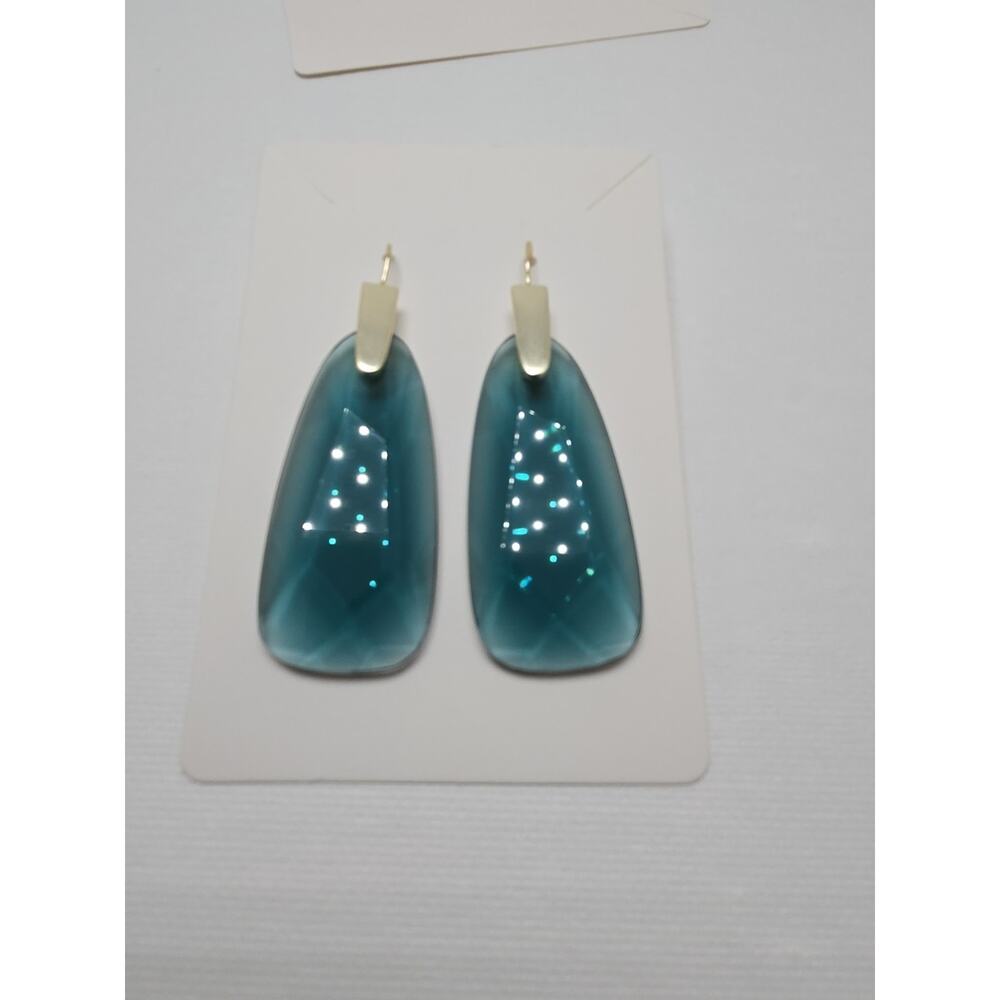 Kendra Scott Blue Teal Glass Drop Earrings Silver Toned